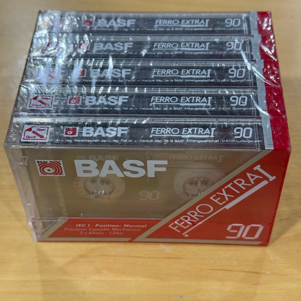 BASF Ferro Extra I 90 Minute Audio Cassette Tapes Lot Of 5 Brand New/Sealed
